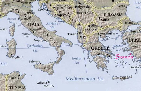 Samos map - Aegean Sea Greece -  Europe